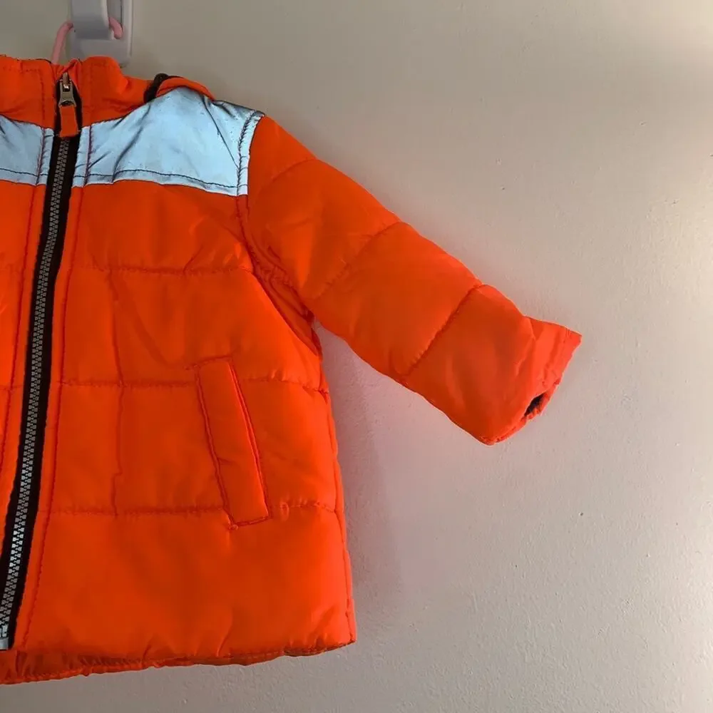 CARTER’S Boy’s Neon Orange and Reflective Shoulders Hooded Coat / Size: 18 Mos